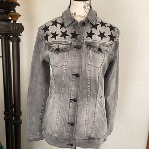 LuLaRoe Black Washed Denim Star Print Long Sleeve Jacket